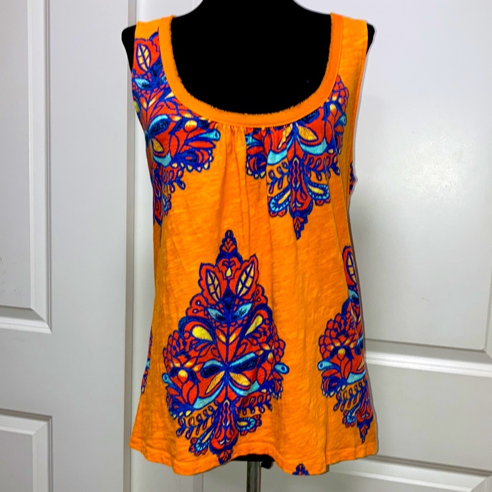 AKEMI + KIN ANTHROPOLOGIE Boho Multi Printed Orange Tunic Halter Top Tie Tank S